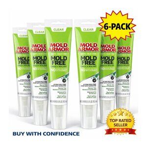 Mold Armor Clear Silicone Caulk Sealant 5.5oz (6 Pack) Waterproof Mold Free Bath
